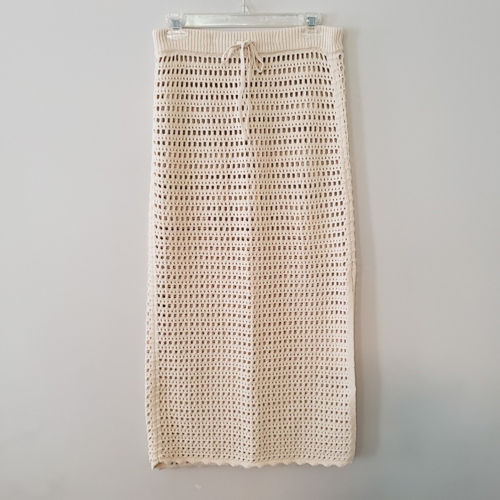 Hollister Open Knit Crochet Maxi Skirt MED Boho Beachy Resort Concert Side Slit